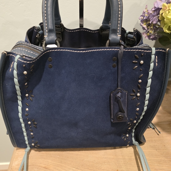 Coach Handbags - 1941 COACH ROGUE 36 BLUE SUEDE CUSTOM WITH WHIPSTICH AND RIVETS, VGC